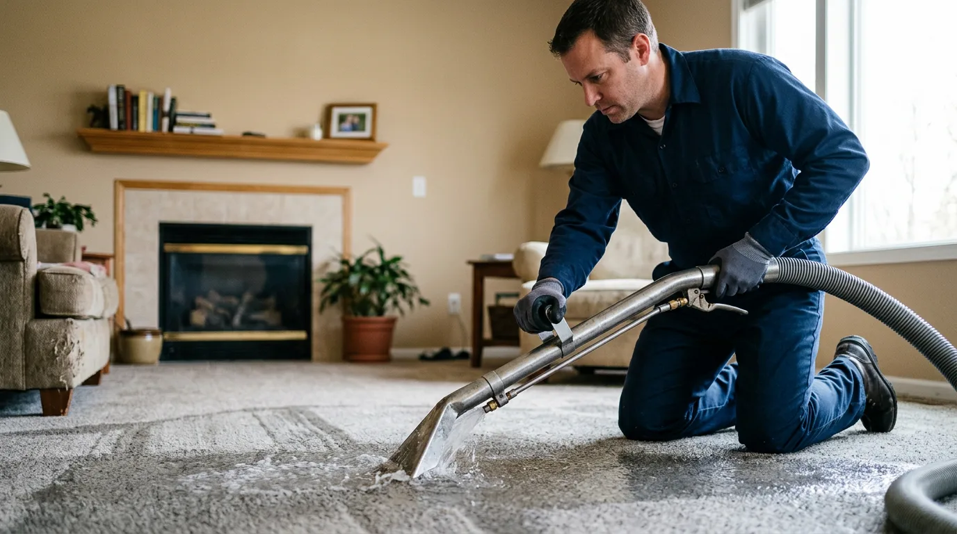 Water damage restoration technician working near Andover, CT